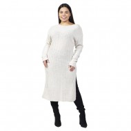 Γυναικείο Φόρεμα Πλεκτό Plus Size Λευκό Γυναικείο Φόρεμα Πλεκτό Plus Size Λευκό