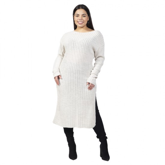 Γυναικείο Φόρεμα Πλεκτό Plus Size Λευκό Γυναικείο Φόρεμα Πλεκτό Plus Size Λευκό