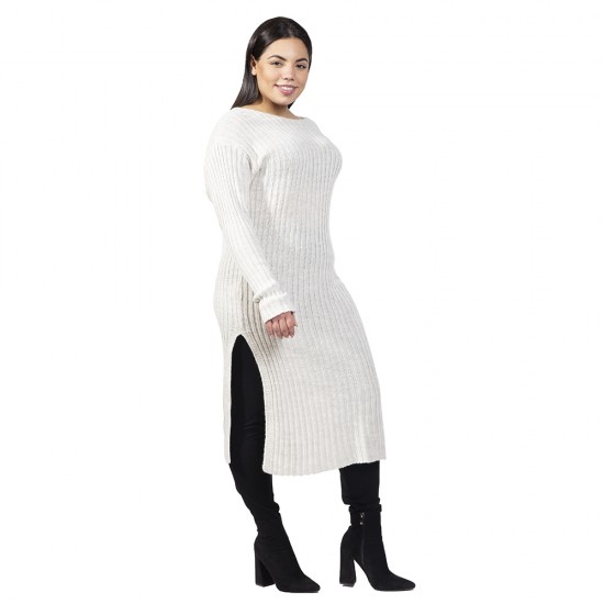 Γυναικείο Φόρεμα Πλεκτό Plus Size Λευκό Γυναικείο Φόρεμα Πλεκτό Plus Size Λευκό