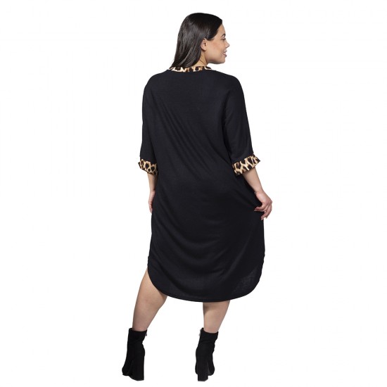 Γυναικείο Φόρεμα Με Λεοπάρ Λεπτομέρειες Plus Size Μαύρο Γυναικείο Φόρεμα Με Λεοπάρ Λεπτομέρειες Plus Size Μαύρο