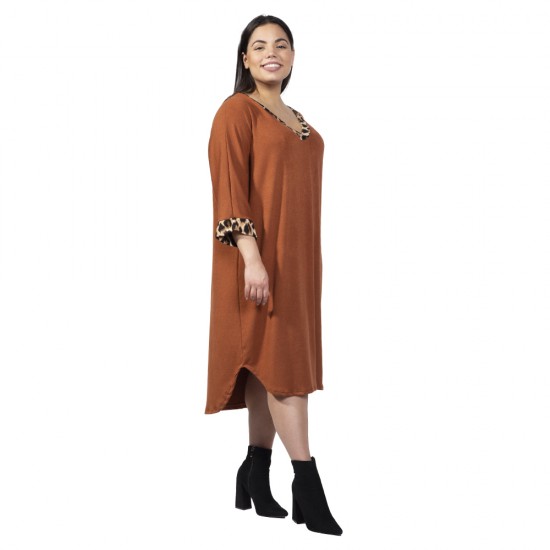 Γυναικείο Φόρεμα Με Λεοπάρ Λεπτομέρειες Plus Size Καφέ Γυναικείο Φόρεμα Με Λεοπάρ Λεπτομέρειες Plus Size Καφέ