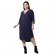 Γυναικείο Φόρεμα Με Λεοπάρ Λεπτομέρειες Plus Size Μπλε Σκούρο Γυναικείο Φόρεμα Με Λεοπάρ Λεπτομέρειες Plus Size Μπλε Σκούρο