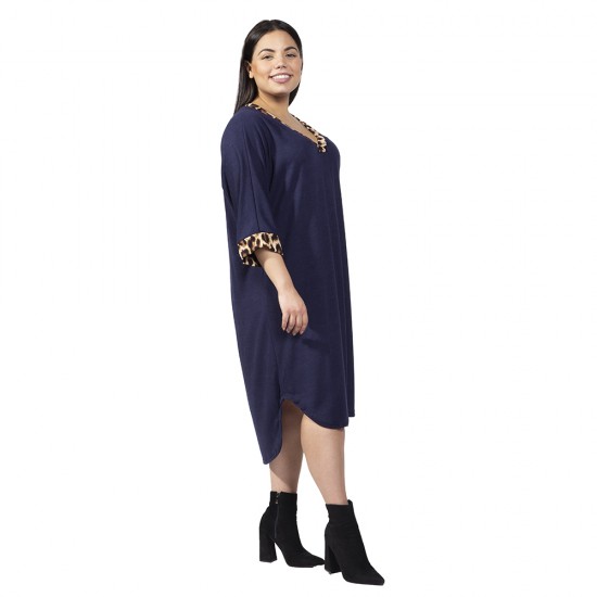 Γυναικείο Φόρεμα Με Λεοπάρ Λεπτομέρειες Plus Size Μπλε Σκούρο Γυναικείο Φόρεμα Με Λεοπάρ Λεπτομέρειες Plus Size Μπλε Σκούρο