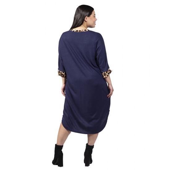 Γυναικείο Φόρεμα Με Λεοπάρ Λεπτομέρειες Plus Size Μπλε Σκούρο Γυναικείο Φόρεμα Με Λεοπάρ Λεπτομέρειες Plus Size Μπλε Σκούρο