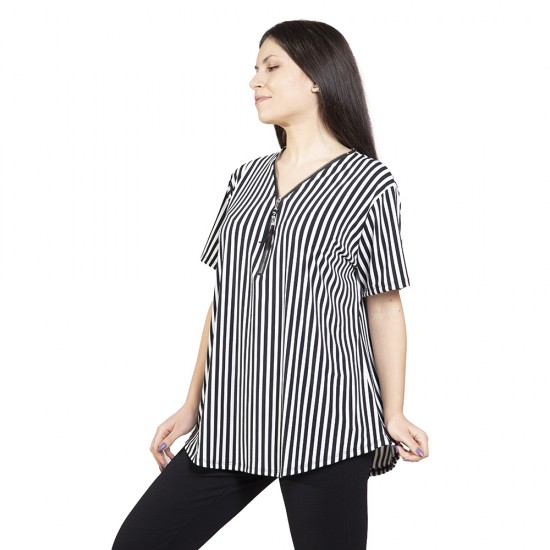 Γυναικεία Κοντομάνικη Μπλούζα Μαύρο - Λευκό Ριγέ Γυναικεία Κοντομάνικη Μπλούζα Μαύρο - Λευκό Ριγέ