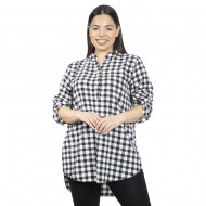 Γυναικεία Μακρυμάνικη Μπλούζα Πουκαμίσα Plus Size Λευκό - Μαύρο Καρό Γυναικεία Μακρυμάνικη Μπλούζα Πουκαμίσα Plus Size Λευκό - Μαύρο Καρό