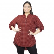 Γυναικεία Μακρυμάνικη Μπλούζα Πουκαμίσα Plus Size Κόκκινο - Μαύρο Καρό