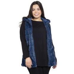 Γυναικείο Γούνινο Μπουφάν Plus Size Μπλε Σκούρο Γυναικείο Γούνινο Μπουφάν Plus Size Μπλε Σκούρο