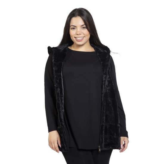 Γυναικείο Γούνινο Μπουφάν Plus Size Μαύρο Γυναικείο Γούνινο Μπουφάν Plus Size Μαύρο