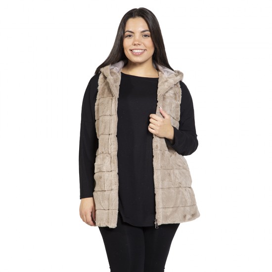 Γυναικείο Γούνινο Μπουφάν Plus Size Μπεζ Γυναικείο Γούνινο Μπουφάν Plus Size Μπεζ