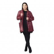 Γυναικείο Μπουφάν Δερματίνης Plus Size Μπορντό Γυναικείο Μπουφάν Δερματίνης Plus Size Μπορντό