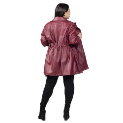 Γυναικείο Μπουφάν Δερματίνης Plus Size Μπορντό Γυναικείο Μπουφάν Δερματίνης Plus Size Μπορντό