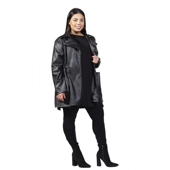 Γυναικείο Μπουφάν Δερματίνης Plus Size Μαύρο Γυναικείο Μπουφάν Δερματίνης Plus Size Μαύρο