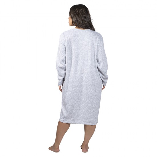 Γυναικείο Μακρυμάνικο Νυχτικό Plus Size Γκρι Με Καρδούλες Γυναικείο Μακρυμάνικο Νυχτικό Plus Size Γκρι Με Καρδούλες