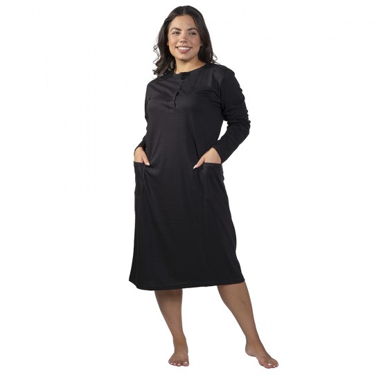 Γυναικείο Μακρυμάνικο Νυχτικό Plus Size Μαύρο Γυναικείο Μακρυμάνικο Νυχτικό Plus Size Μαύρο