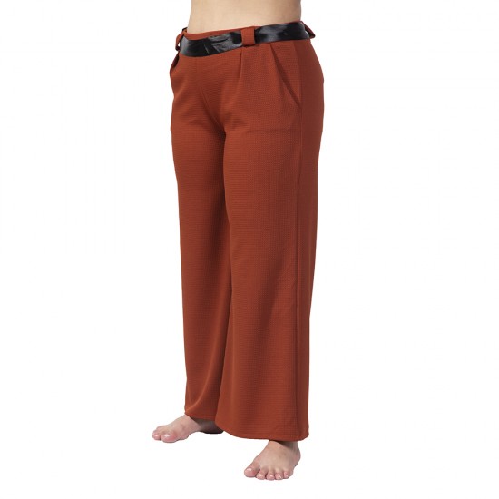 Παντελόνα Γυναικεία Με Σατέν Ζώνη Plus Size Καφέ Παντελόνα Γυναικεία Με Σατέν Ζώνη Plus Size Καφέ