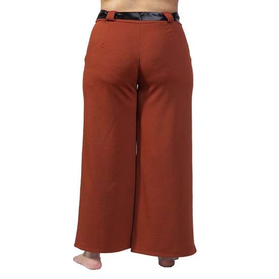 Παντελόνα Γυναικεία Με Σατέν Ζώνη Plus Size Καφέ Παντελόνα Γυναικεία Με Σατέν Ζώνη Plus Size Καφέ