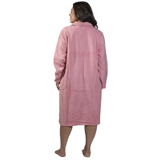 Γυναικεία Ρόμπα Plus Size Ροζ Ανοιχτό Με Κουμπιά Και Τσέπες Γυναικεία Ρόμπα Plus Size Ροζ Ανοιχτό Με Κουμπιά Και Τσέπες