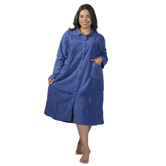 Γυναικεία Ρόμπα Plus Size Μπλε Ανοιχτό Με Κουμπιά Και Τσέπες Γυναικεία Ρόμπα Plus Size Μπλε Ανοιχτό Με Κουμπιά Και Τσέπες