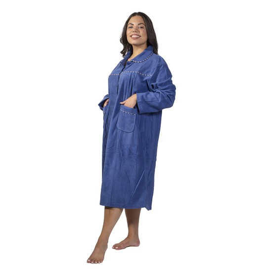 Γυναικεία Ρόμπα Plus Size Μπλε Ανοιχτό Με Κουμπιά Και Τσέπες Γυναικεία Ρόμπα Plus Size Μπλε Ανοιχτό Με Κουμπιά Και Τσέπες