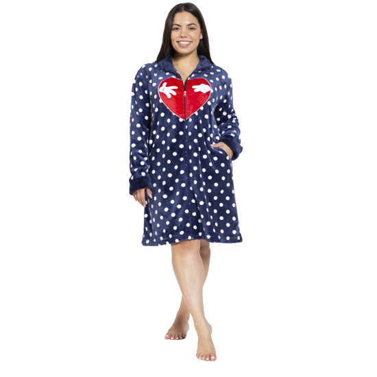 Γυναικεία Ρόμπα Fleece Plus Size Μπλε Σκούρο Πουά Με Σχέδιο Καρδιά Γυναικεία Ρόμπα Fleece Plus Size Μπλε Σκούρο Πουά Με Σχέδιο Καρδιά