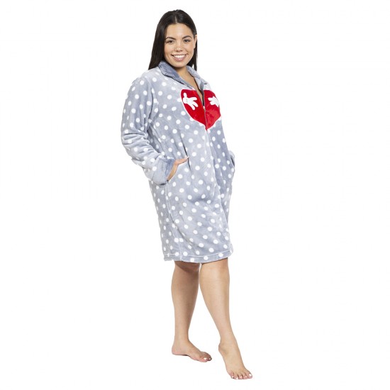 Γυναικεία Ρόμπα Fleece Plus Size Γκρι Πουά Με Σχέδιο Καρδιά Γυναικεία Ρόμπα Fleece Plus Size Γκρι Πουά Με Σχέδιο Καρδιά