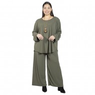 Γυναικείο Σετ Παντελόνι - Μπλούζα Με Κολιέ Plus Size Χακί Γυναικείο Σετ Παντελόνι - Μπλούζα Με Κολιέ Plus Size Χακί