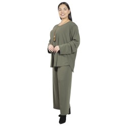 Γυναικείο Σετ Παντελόνι - Μπλούζα Με Κολιέ Plus Size Χακί Γυναικείο Σετ Παντελόνι - Μπλούζα Με Κολιέ Plus Size Χακί
