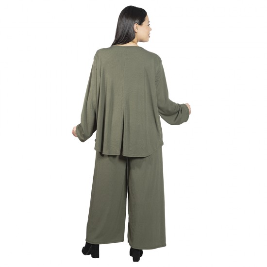 Γυναικείο Σετ Παντελόνι - Μπλούζα Με Κολιέ Plus Size Χακί Γυναικείο Σετ Παντελόνι - Μπλούζα Με Κολιέ Plus Size Χακί
