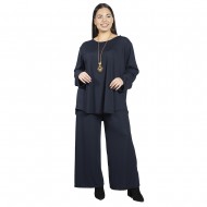 Γυναικείο Σετ Παντελόνι - Μπλούζα Με Κολιέ Plus Size Μπλε Σκούρο Γυναικείο Σετ Παντελόνι - Μπλούζα Με Κολιέ Plus Size Μπλε Σκούρο