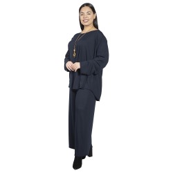 Γυναικείο Σετ Παντελόνι - Μπλούζα Με Κολιέ Plus Size Μπλε Σκούρο Γυναικείο Σετ Παντελόνι - Μπλούζα Με Κολιέ Plus Size Μπλε Σκούρο