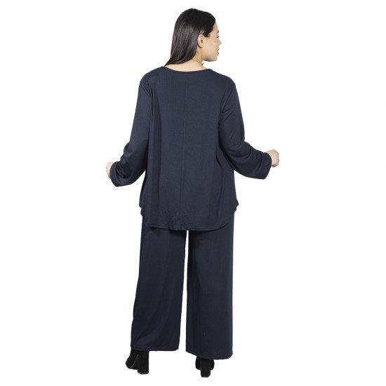 Γυναικείο Σετ Παντελόνι - Μπλούζα Με Κολιέ Plus Size Μπλε Σκούρο Γυναικείο Σετ Παντελόνι - Μπλούζα Με Κολιέ Plus Size Μπλε Σκούρο