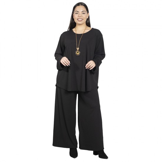 Γυναικείο Σετ Παντελόνι - Μπλούζα Με Κολιέ Plus Size Μαύρο Γυναικείο Σετ Παντελόνι - Μπλούζα Με Κολιέ Plus Size Μαύρο