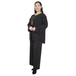Γυναικείο Σετ Παντελόνι - Μπλούζα Με Κολιέ Plus Size Μαύρο Γυναικείο Σετ Παντελόνι - Μπλούζα Με Κολιέ Plus Size Μαύρο
