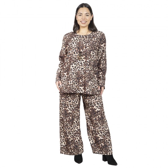 Γυναικείο Σετ Παντελόνι - Μπλούζα Με Κολιέ Plus Size Λεοπάρ Γυναικείο Σετ Παντελόνι - Μπλούζα Με Κολιέ Plus Size Λεοπάρ