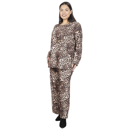 Γυναικείο Σετ Παντελόνι - Μπλούζα Με Κολιέ Plus Size Λεοπάρ Γυναικείο Σετ Παντελόνι - Μπλούζα Με Κολιέ Plus Size Λεοπάρ