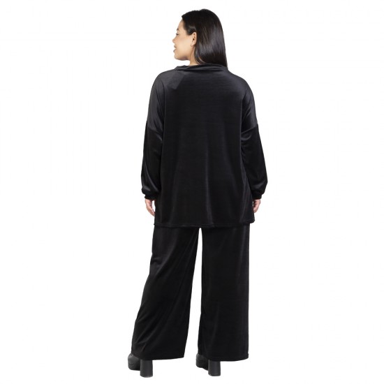 Γυναικείο Σετ Παντελόνι - Μπλούζα Βελούδο Plus Size Μαύρο