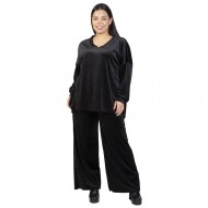 Γυναικείο Σετ Παντελόνι - Μπλούζα Βελούδο Plus Size Μαύρο