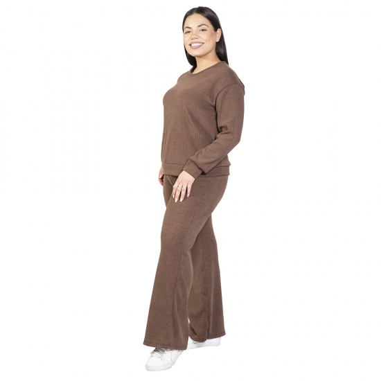 Γυναικείο Σετ Παντελόνι - Μπλούζα Ριπ Plus Size Καφέ Γυναικείο Σετ Παντελόνι - Μπλούζα Ριπ Plus Size Καφέ