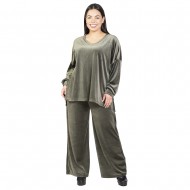 Γυναικείο Σετ Παντελόνι - Μπλούζα Βελούδο Plus Size Χακί