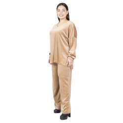 Γυναικείο Σετ Παντελόνι - Μπλούζα Βελούδο Plus Size Μπεζ Γυναικείο Σετ Παντελόνι - Μπλούζα Βελούδο Plus Size Μπεζ