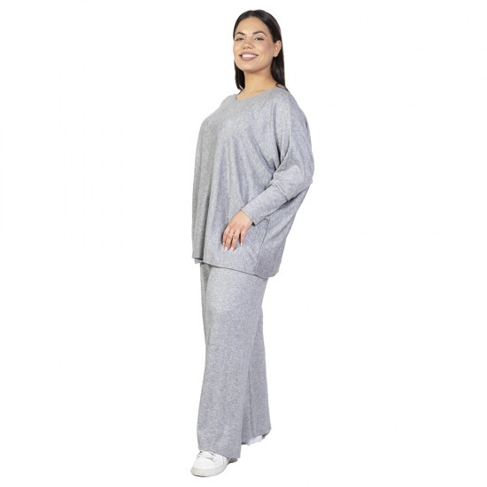Γυναικείο Σετ Παντελόνι - Μπλούζα Plus Size Γκρι Γυναικείο Σετ Παντελόνι - Μπλούζα Plus Size Γκρι