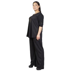 Γυναικείο Σετ Παντελόνι - Μπλούζα Με Κολιέ Plus Size Μαύρο Γυναικείο Σετ Παντελόνι - Μπλούζα Με Κολιέ Plus Size Μαύρο