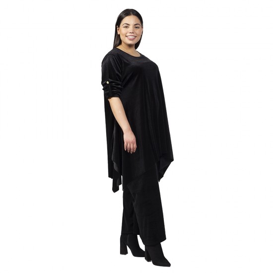 Γυναικείο Σετ Παντελόνι - Μπλούζα Βελούδο Plus Size Μαύρο Γυναικείο Σετ Παντελόνι - Μπλούζα Βελούδο Plus Size Μαύρο