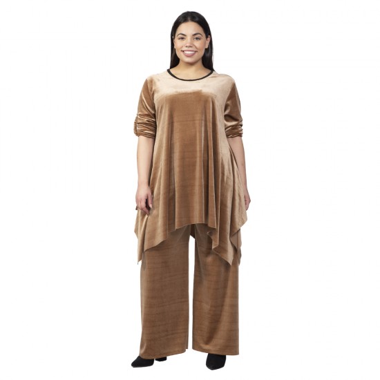 Γυναικείο Σετ Παντελόνι - Μπλούζα Βελούδο Plus Size Μπεζ Γυναικείο Σετ Παντελόνι - Μπλούζα Βελούδο Plus Size Μπεζ