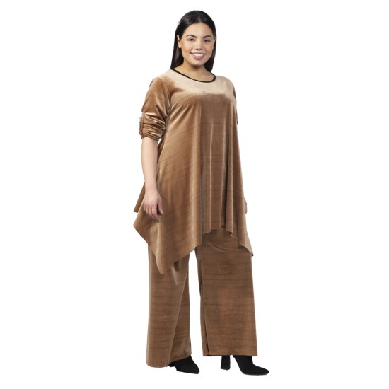 Γυναικείο Σετ Παντελόνι - Μπλούζα Βελούδο Plus Size Μπεζ Γυναικείο Σετ Παντελόνι - Μπλούζα Βελούδο Plus Size Μπεζ
