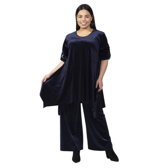 Γυναικείο Σετ Παντελόνι - Μπλούζα Βελούδο Plus Size Μπλε Σκούρο Γυναικείο Σετ Παντελόνι - Μπλούζα Βελούδο Plus Size Μπλε Σκούρο