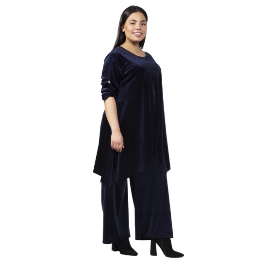 Γυναικείο Σετ Παντελόνι - Μπλούζα Βελούδο Plus Size Μπλε Σκούρο Γυναικείο Σετ Παντελόνι - Μπλούζα Βελούδο Plus Size Μπλε Σκούρο