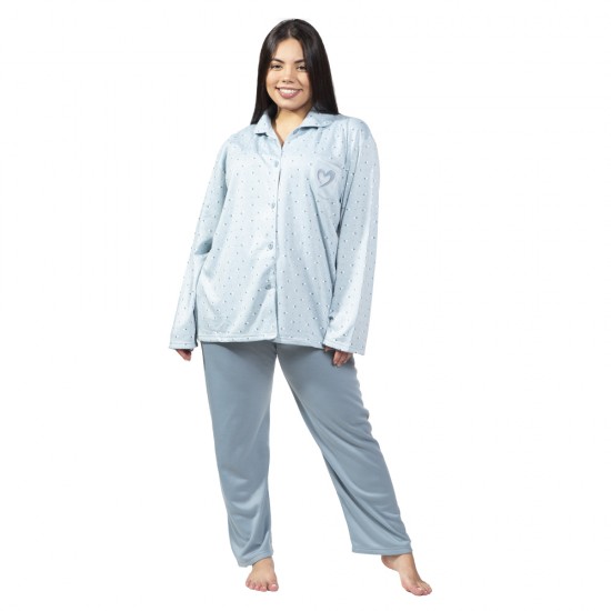 Πιτζάμα Γυναικεία Με Κουμπιά Plus Size Βεραμάν Πουά Πιτζάμα Γυναικεία Με Κουμπιά Plus Size Βεραμάν Πουά