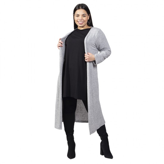 Γυναικεία Μακριά Ζακέτα Plus Size Γκρι Γυναικεία Μακριά Ζακέτα Plus Size Γκρι